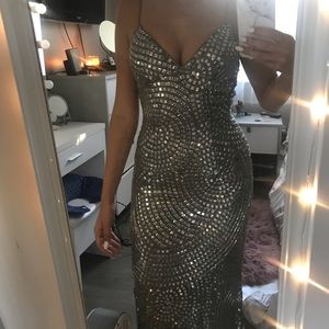 Silver Beaded Prom Dress